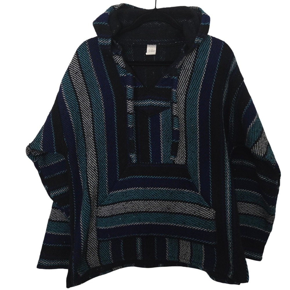 Vtg Molina Baja Hoodie Pullover Small S Drug Rug Mexican Surf‎ Grunge Blue Black